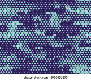 Patrón de camuflaje sin foco moderno. Resumen de camo de elementos hexagonales en un fondo oscuro. Textura militar. Impresión sobre tela y ropa. Ilustración del vector