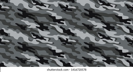 Seamless camouflage pattern modern dark spots on grey background.Military,hunting,fishing.Print on clothes.Texture on fabric on paper.Vector