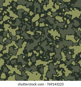 Seamless camouflage pattern with mosaic of abstract stains. Military and army camo background in green or khaki shade.