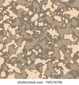 Seamless camouflage pattern with mosaic of abstract stains. Military and desert army camo background in brown and beige shade.