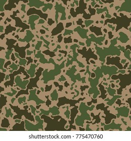 Seamless camouflage pattern with mosaic of abstract stains. Military and army camo background in green or khaki shade.