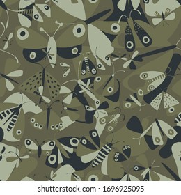 Seamless camouflage pattern with moths