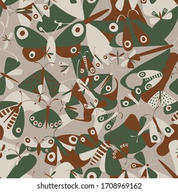 Seamless camouflage pattern with moths