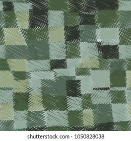 Seamless camouflage pattern from multi-colored embroidered patches. A unique texture for the most fashionable things.