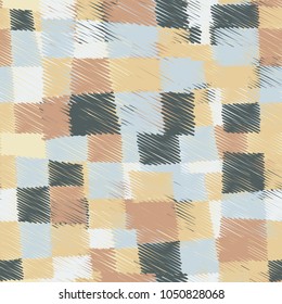 Seamless camouflage pattern from multi-colored embroidered patches. A unique texture for the most fashionable things.