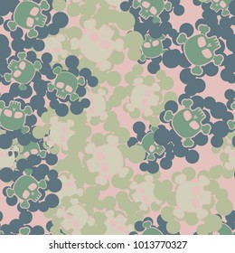 Seamless camouflage pattern from multi-colored spots and skulls with bones. Texture "Jolly Roger".