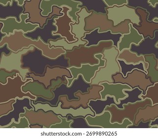 Um padrão de camuflagem sem costura com um design e contornos de 'quebra-cabeça de folha de carvalho', em um esquema de floresta de cinco cores. Ideal para caça e fins militares.