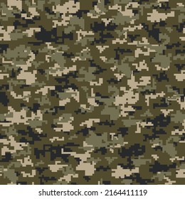 Seamless camouflage pattern. Pixel military ornament. Vector texture