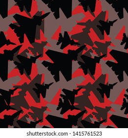 Seamless camouflage pattern in red. Element planes black and red.Print on the clothes on the cloth to the paper.Vector template