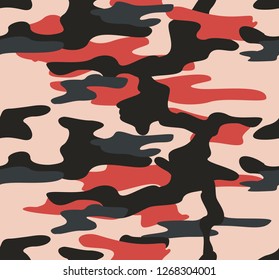 Seamless camouflage pattern red pink black on light background abstract print vector