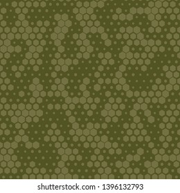 Seamless camouflage pattern. Repeating digital hex camo military texture background. Abstract modern fabric textile ornament.