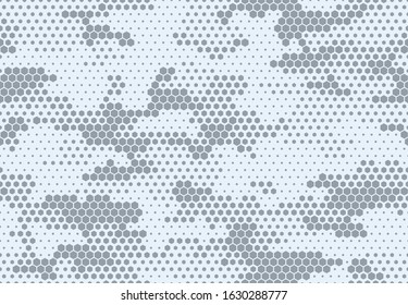 Seamless camouflage pattern. Repeating digital dotted hexagonal camo military texture background. Abstract modern fabric textile ornament. Vector illustration.
