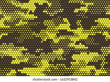 Seamless camouflage pattern. Repeating digital dotted hexagonal camo military texture background. Abstract modern fabric textile ornament. Vector illustration.