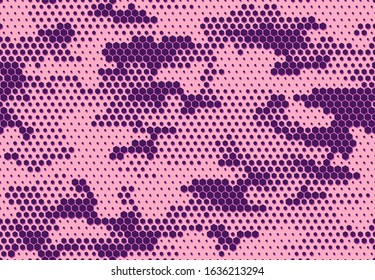 Seamless camouflage pattern. Repeating digital dotted hexagonal camo military texture background. Abstract modern fabric textile ornament. Vector illustration.