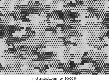 Seamless camouflage pattern. Repeating digital dotted hexagonal camo military texture background. Abstract modern fabric textile ornament. Vector illustration.