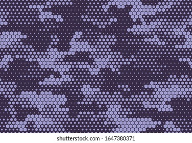 Seamless camouflage pattern. Repeating digital dotted hexagonal camo military texture background. Abstract modern fabric textile ornament. Vector illustration.