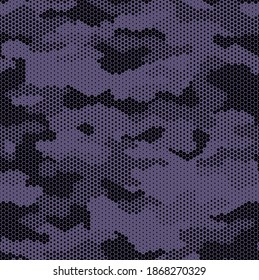 Seamless camouflage pattern. Repeating digital dotted hexagonal camo military texture background. Abstract modern fabric textile ornament. Vector illustration.