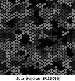 Seamless camouflage pattern. Repeating digital dotted hexagonal camo military texture background. Abstract modern fabric textile ornament. Vector illustration.