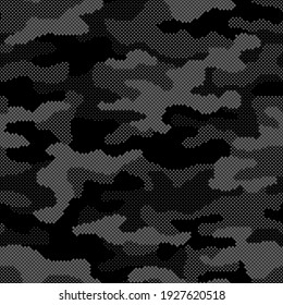Seamless camouflage pattern. Repeating digital dotted camo military texture background. Abstract modern fabric textile ornament. Vector illustration.