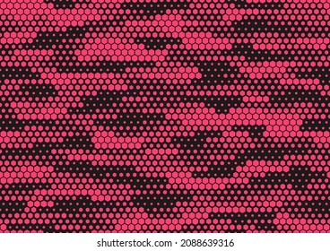 Seamless camouflage pattern. Repeating digital dotted hexagonal striped camo military texture background. Abstract modern fabric textile ornament. Vector illustration.