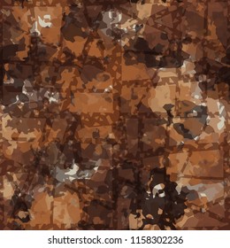 Seamless camouflage pattern of rusty hues. The picture is covered with thick perforated lines intersecting at different angles.
