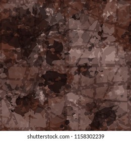 Seamless camouflage pattern of rusty hues. The picture is covered with thick perforated lines intersecting at different angles.