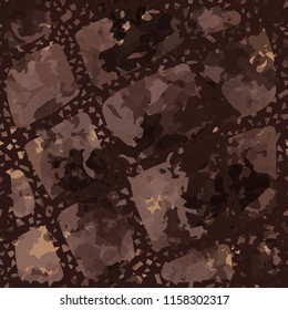 Seamless camouflage pattern of rusty hues. The painting is covered with a ramshackle net consisting of various slant lines.