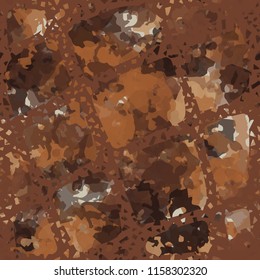 Seamless camouflage pattern of rusty hues. The painting is covered with a ramshackle net consisting of various slant lines.