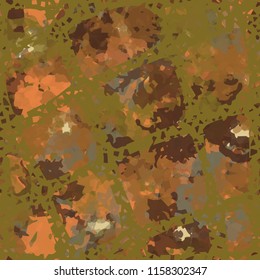 Seamless camouflage pattern of rusty hues. The painting is covered with a ramshackle net consisting of various slant lines.