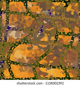 Seamless camouflage pattern of rusty hues. The painting is covered with a ramshackle net consisting of dancing lines.