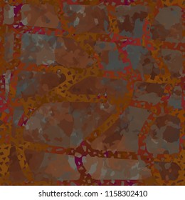 Seamless camouflage pattern of rusty hues. The painting is covered with a ramshackle net consisting of dancing lines.