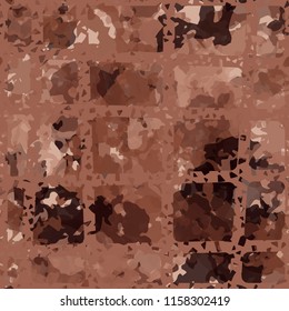 Seamless camouflage pattern of rusty hues. The painting is covered with a ramshackle network consisting of rectangular cells.