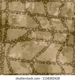 Seamless camouflage pattern of rusty hues. The painting is covered with a ramshackle net consisting of dancing lines.