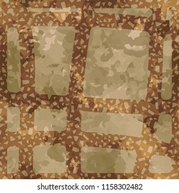 Seamless camouflage pattern of rusty hues. The picture is covered with a network of thick perforated lines.