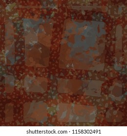 Seamless camouflage pattern of rusty hues. The picture is covered with a network of thick perforated lines.