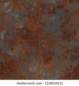 Seamless camouflage pattern of rusty hues.The picture is covered with a network of torn thin lines.