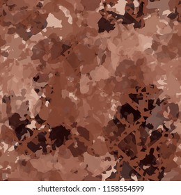 Seamless camouflage pattern of rusty hues. The painting is covered with a ramshackle network consisting of triangular and quadrangular cells.