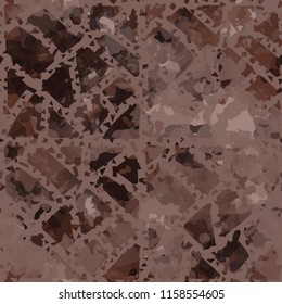Seamless camouflage pattern of rusty hues. The painting is covered with a ramshackle network consisting of triangular and quadrangular cells.