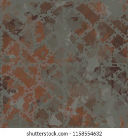 Seamless camouflage pattern of rusty hues. The painting is covered with a ramshackle network consisting of triangular and quadrangular cells.