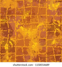 Seamless camouflage pattern of rusty hues. The painting is covered with a ramshackle network consisting of quadrangular cells.