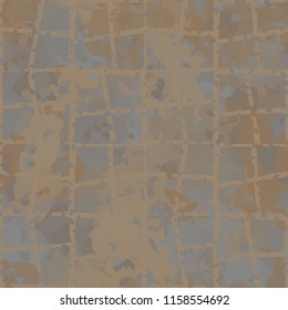 Seamless camouflage pattern of rusty hues. The painting is covered with a ramshackle network consisting of quadrangular cells.