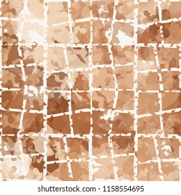 Seamless camouflage pattern of rusty hues. The painting is covered with a ramshackle network consisting of quadrangular cells.
