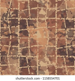 Seamless camouflage pattern of rusty hues. The painting is covered with a ramshackle network consisting of quadrangular cells.