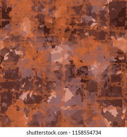 Seamless camouflage pattern of rusty hues. The pattern is covered by a network of lines of uneven thickness intersecting at right angles.
