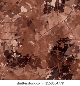 Seamless camouflage pattern of rusty hues.The picture is covered with a network of torn thin lines.