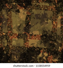 Seamless camouflage pattern of rusty hues. The picture is covered with a network of thick perforated lines.