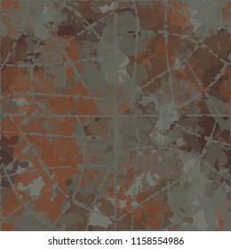 Seamless camouflage pattern of rusty hues.The picture is covered with a network of torn thin lines.