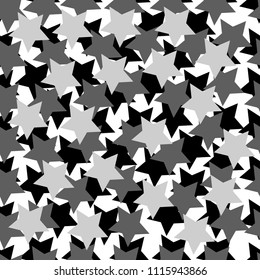 Seamless camouflage pattern. Star black, white and grey colors. Vector illustration.