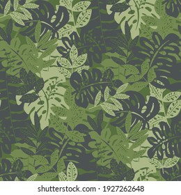 Seamless camouflage pattern with tropical leaves