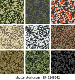 Seamless Camouflage pattern vector Set of Seamless Digital Camouflage pattern vector